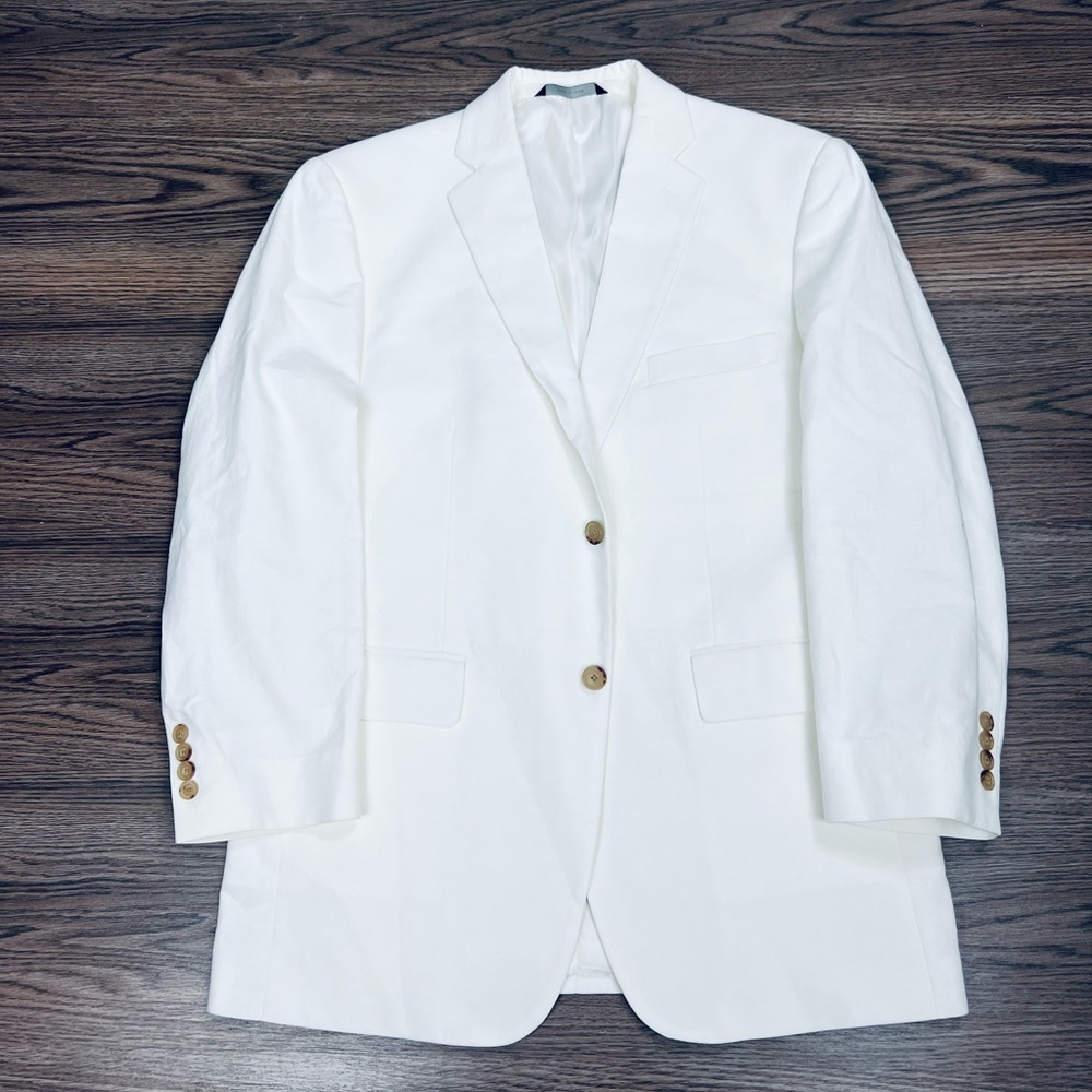 John W. Nordstrom Solid White Linen Blazer 42R